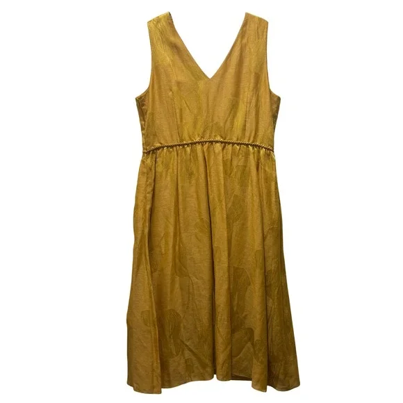 $1998 Lafayette 148 New York Women Yellow Silk Sleeveless A-Line Dress Size 16 - Picture 9 of 12
